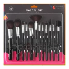 Kit 12 Pincéis Macrilan Maquiagem Pincel Kp9-1a Cor Preto