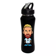 Termo Pitillo Leo Messi Arg Botilito Metalico Negro 650ml