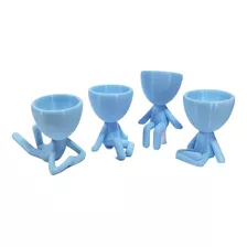 Kit 4 Vasos Decorativo Robert Plantas Suculentas 10cm Cor Azul-claro