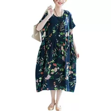 Vestido De Mujer Étnico Colorido Estampado Floral Bolsillos