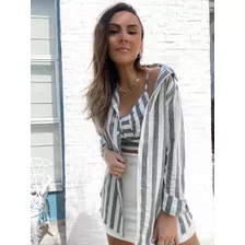 Linda Camisa Feminina Listrada Com Cropped
