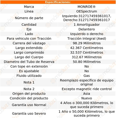 (1) Amortiguador Del Oespectrum Gas Der O Izq Cts Awd 08/12 Foto 2