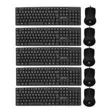 Kit 5 Teclado Mouse Com Fio Usb Office Abnt2 Com Ç Office