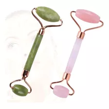 Kit Rolo Pedra Jade + Quartzo Rosa Massagem Facial Anti Ruga