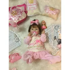 Bebê Reborn Boneca Realista Kit Saskia Enxoval Com 17 Ítens