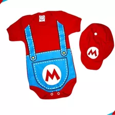 Kit Body + Boina Mario Bros Temático De Bebe - Fantasia 