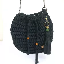 Bolsa Crochê Feminina Saco Preto Alto Padrão - Cód 12