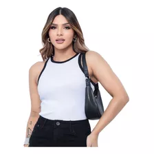 Blusa Regata Feminina Gola Alta Malha Canelada Moda Gringa