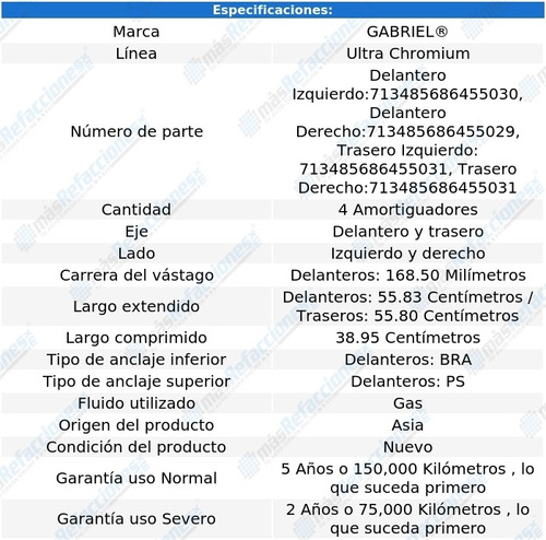 4 Amortiguadores Gas Ultra Chromium Cruze 10-13 Gabriel Foto 2