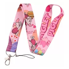 Lanyard Porta Credencial Piglet De Winnie The Pooh Rosado