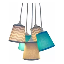 Lustre Pendente Luminária Bebê Chevron Cinza E Azul Turquesa