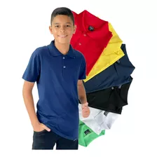 Kit 5 Camisetas Polo Masculina Infantil Juvenil 100% Algodão