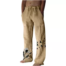 Pantalones O Para Hombre, Algodón Y Lino, Estampado De Perne