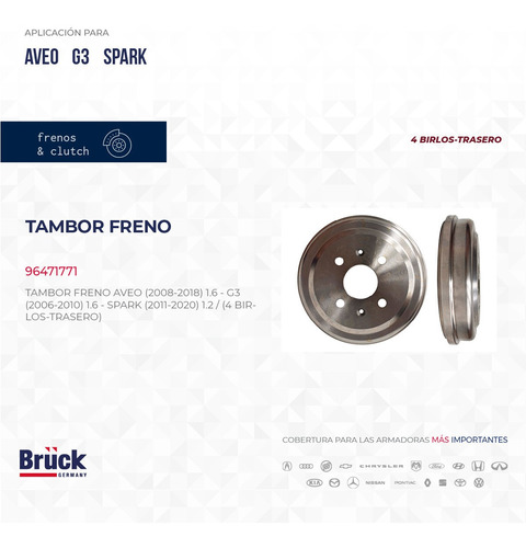 Tambor Freno Trasera Chevrolet Aveo 2011 - 2015 1.6 4 Birlos Foto 3