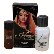 Kit De Henna Profissional Com Navalha Pincel Chandra 1,5g Pó Cor Castanho Escuro