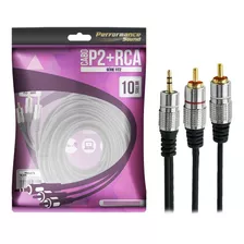 Cabo P2 Estereo + 2 Rca Macho - 10 Metros - P2 + 2rca Macho