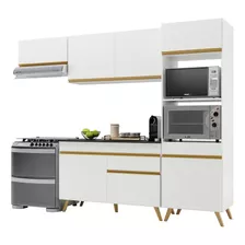 Armário De Cozinha Compacta 252cm Veneza Multimóveis V3690 Cor Branco/dourado