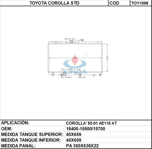 Tanque Plstico Superior Toyota Corolla 93-02 / Baby Camry Foto 2