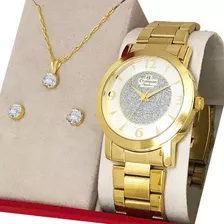 Relógio Champion Feminino Dourado Rosa Ouro 1 Ano Garantia