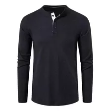 Camisas De Manga Larga Henley De Algodón Para Hombre