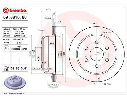 Rotor Freno Izquierdo O Derecho Trasero Yukon 00/01 Brembo Foto 2