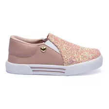 Tênis Infantil Feminino Menina Rosa Glitter Coração Slip On