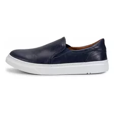 Tênis Slip On Masculino Couro Legítimo Azul Marinho