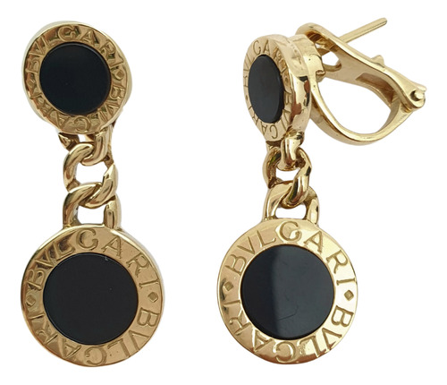 Brinco Grife Bvlgari De Ouro Amarelo 18k 750 Com Pedra Onix Amarelo