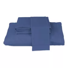 Lençol Cama Box Com Elástico Solteiro 400 Fios + 1 Fronhas Cor Azul-marinho Desenho Do Tecido Liso
