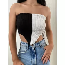 Cropped Modal Feminina Blusa Bicolor Tomara Que Caia Verão