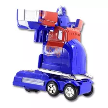 Caminhão Transformers Optmus Prime Vira Robo Bate E Volta Cor Azul