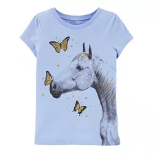 Camiseta Estampada Caballo Y Mariposas De Purpurina Carters