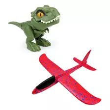 Juguete Niños Dinosaurio Rex Jurassic + Avión Espuma 2 Pack