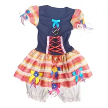 Vestido Junino Luxo Infantil Azul Festa Fantasia Nely