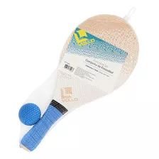 Kit Frescobol 2 Raquetes E 1 Bolinha Tênis De Praia Vollo Cor Azul/bege
