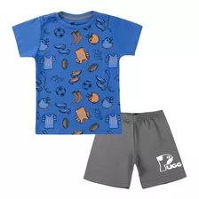 Conjunto Infantil Menino Verão Bebê Futebol Americano Azul