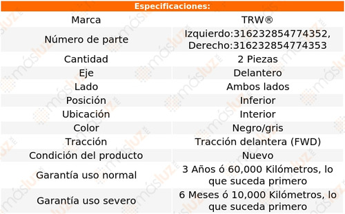 2- Horquillas Delanteras Inf Int Cirrus 1995/2006 Trw Foto 2