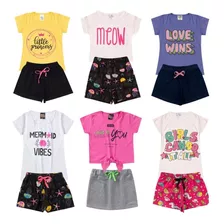 Kit 12peças Roupa Infantil Menina 6 Camisas +6 Shorts Lindos