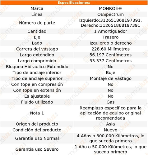 (1) Amortiguador Tra Oespectrum Gas Der O Izq Se Asuna 93 Foto 2