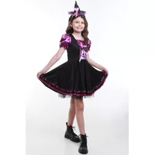 Fantasia Bruxinha Bruxa Infantil Halloween Com Tiara/chápeu 