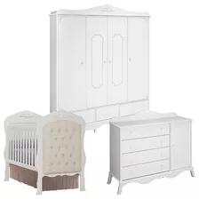 Quarto De Bebê Realeza 4p Cômoda 1p Branco Capitonê - Canaã