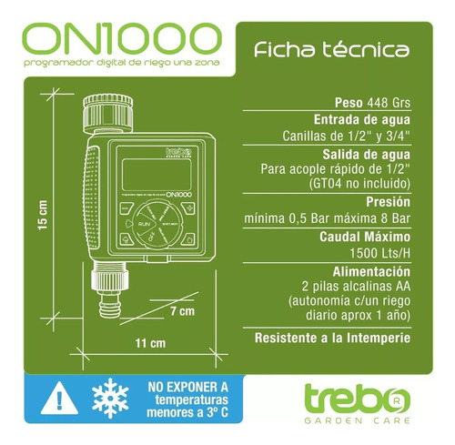 Programador De Riego Automático Canilla Trebo On1000 Digital