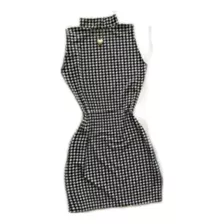 Vestido Feminino Gola Alta Cavado Pied Poule