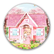Capa Painel Redondo Temático Casa De Boneca Rosa Porcelana