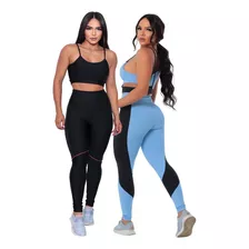 2 Conjuntos Top Com Bojo Legging Calça Cintura Alta Treino