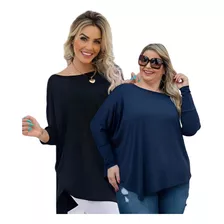 Kit 2 Blusa Maxi Feminina Meia Estação Não Gruda Bolinha