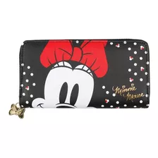 Carteira Retangular Preta Pintas Minnie 10x19cm - Disney