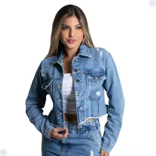 Jaqueta Jeans Feminina Cropped Moda Blogueirinha Sawary Rasg