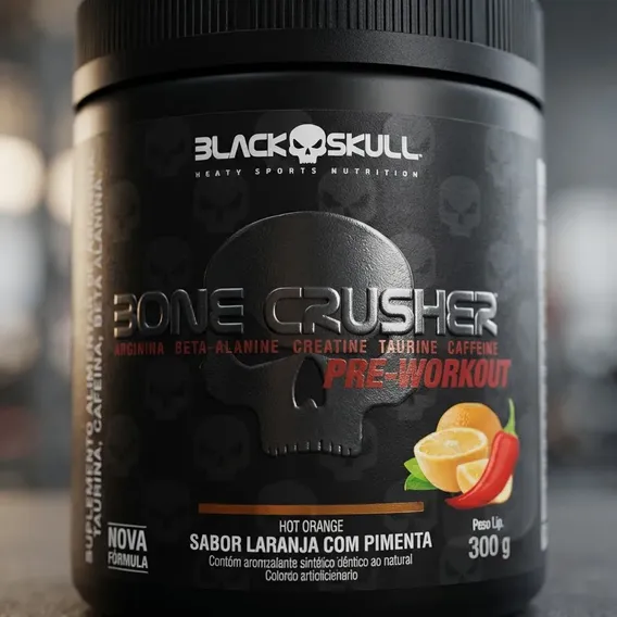 Pré-treino Bone Crusher 300g Energia E Disposição Black Skul Laranja Com Pimenta
