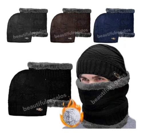 Combo Gorro + Cuello Lana Con Corderito Invierno Hombre Frio
